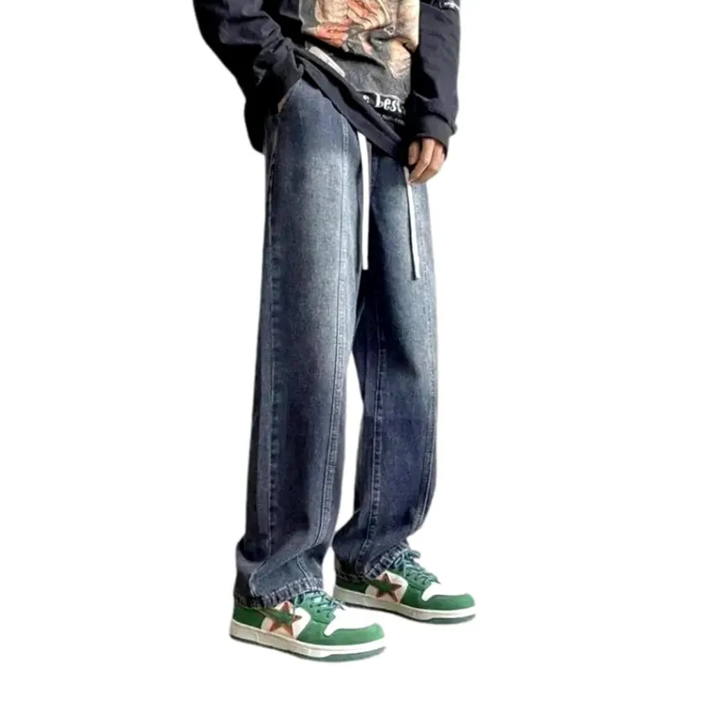 Boho street style mid rise men's denim joggers
