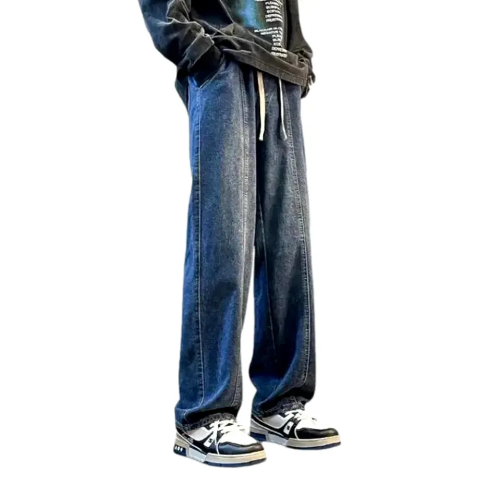 Boho street style mid rise men's denim joggers
