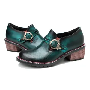 CrazycatZ Women's Leather Oxford Shoes Colorful Leather Oxfords Vintage Shoes Green