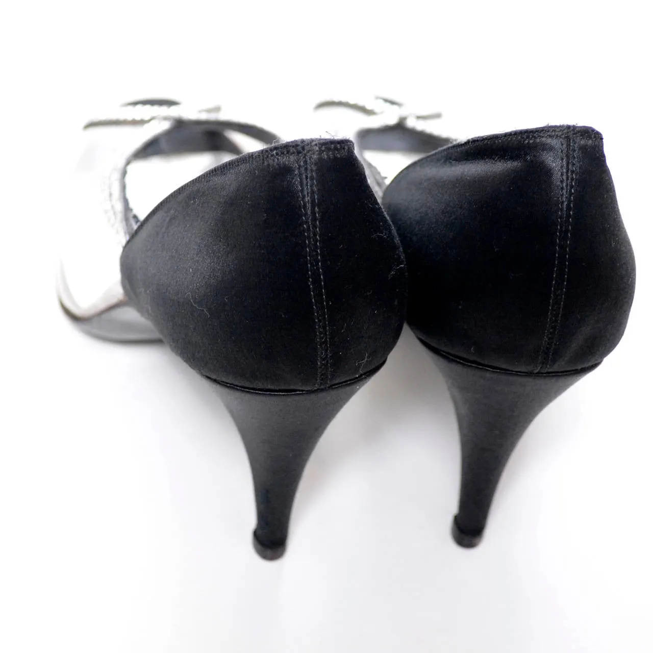 Vintage Stuart Weitzman Rhinestone Clear and Black Satin Shoes Size 7