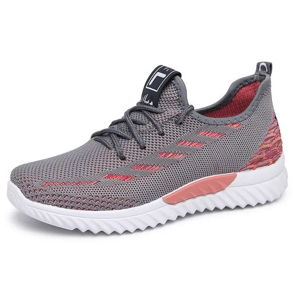 Women's Sneakers - Round Toe, Anti-Slip, Lace-Up, Practical - حذاء رياضي نسائي - بقصة مستديرة من الأمام، ورباط للإغلاق، مضاد للإنزلاق، بتصميم عملي